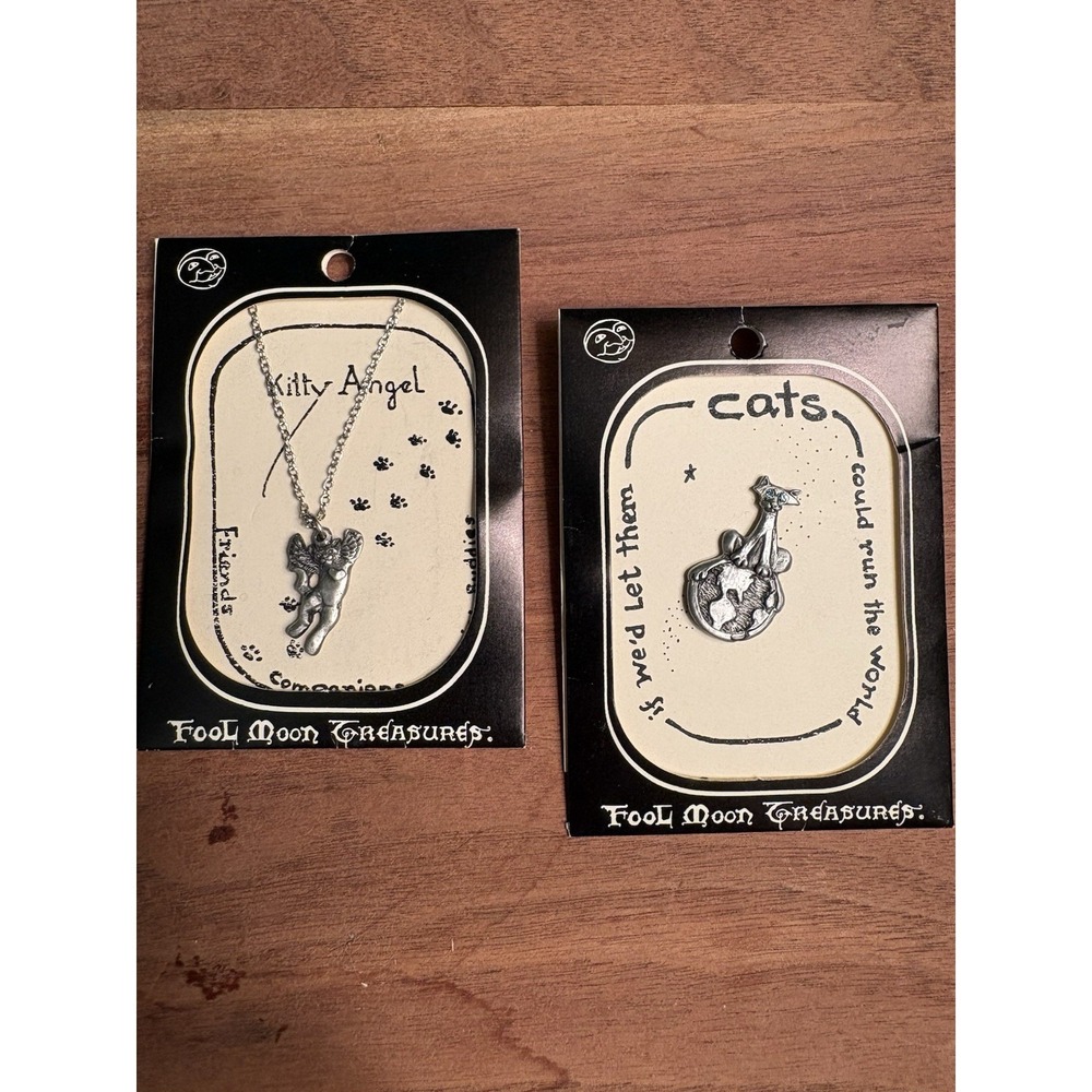 Fool Moon Treasures Vintage Silver-tone Cat Necklace And Cat Pin Set